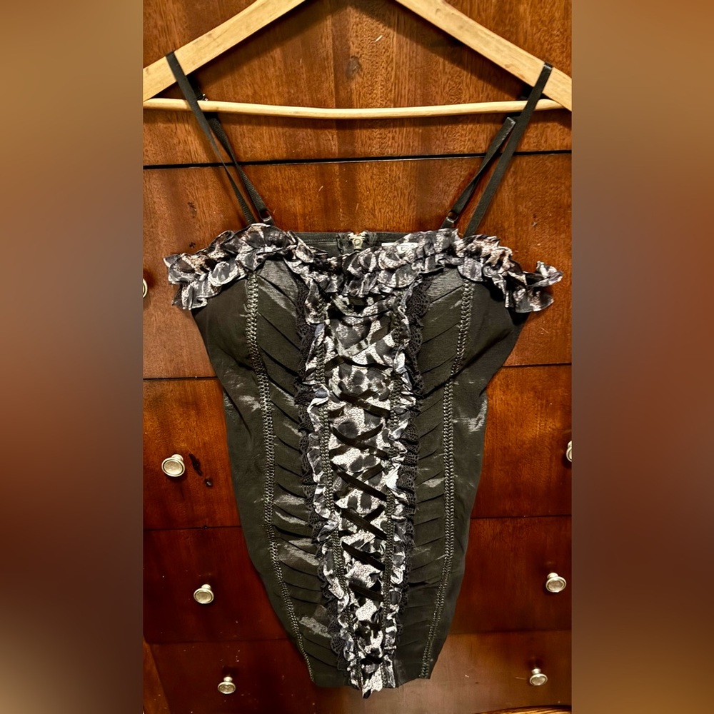 Sexy Black and Gray Ruffled Corset Mini Dress
